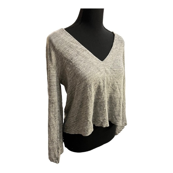 Feel the Piece Terre Jacobs Long Sleeve cropped linen grey sweatshirt XS/S - Picture 3 of 9